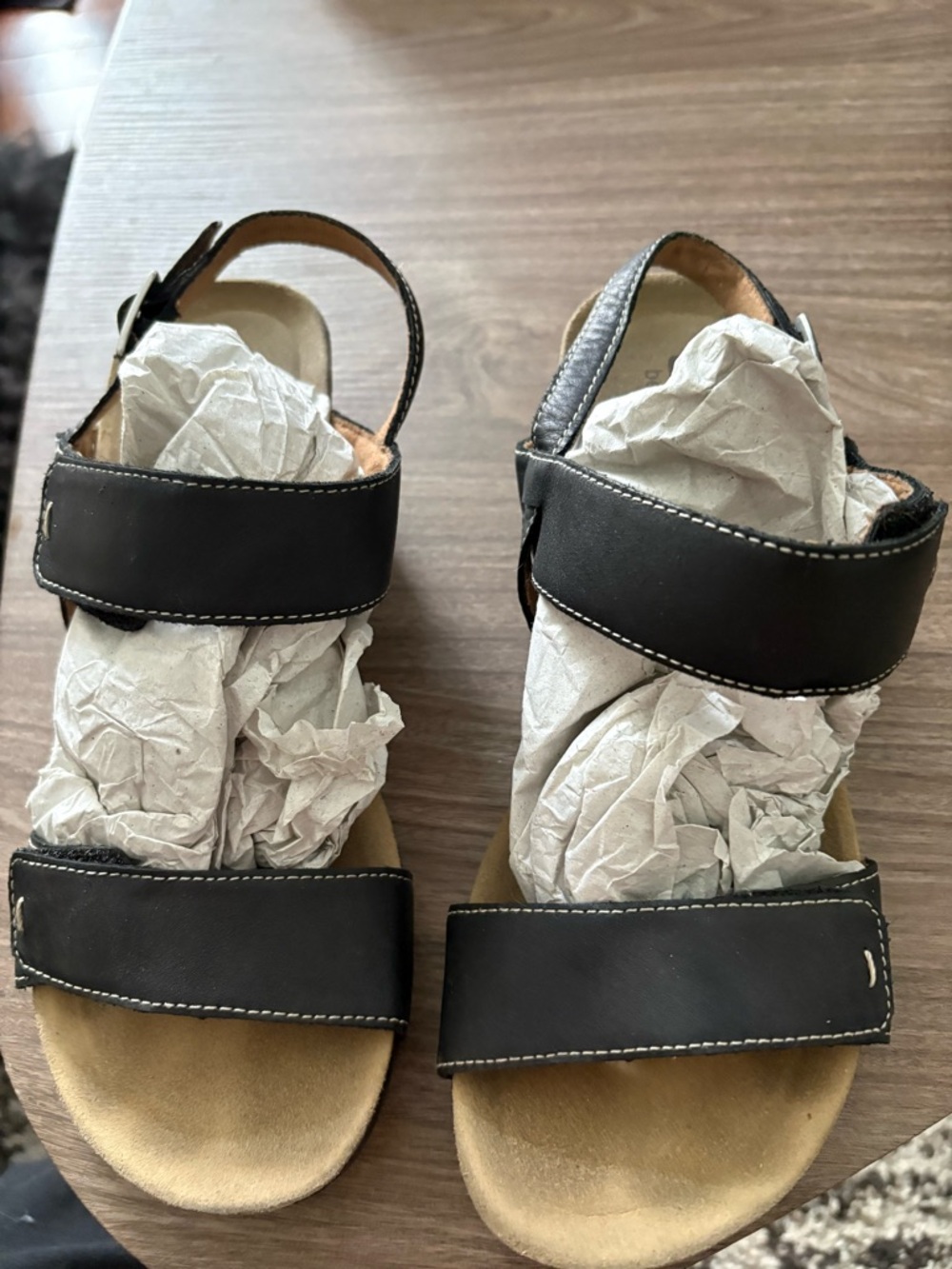 Clarks Black Leather Adjustable Strap Sandals